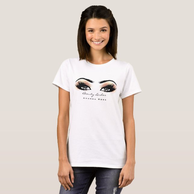 Camiseta Makeup Artist Beaust Lashes Studio Coral Eyes (Frente Completa)