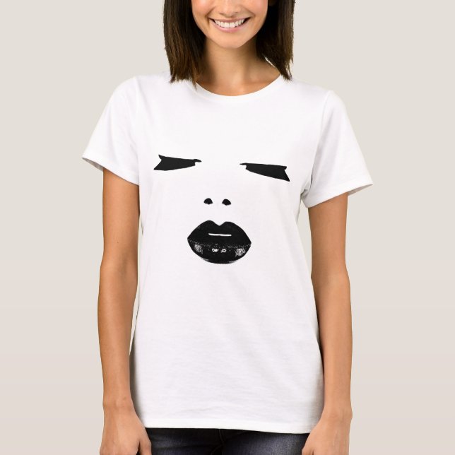 Camiseta makeup pop art olhos lasca lábios de batom pretos (Frente)