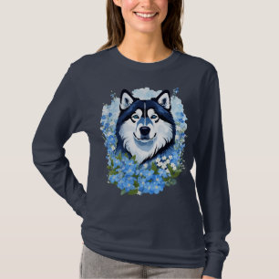 Camiseta Malamute do Alasca e Flores Silvestres Não-Me-Toqu