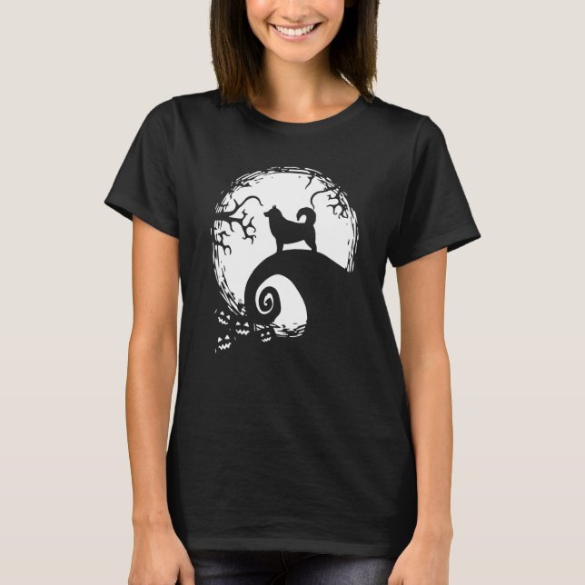 Camiseta Malamute do Alasca e Lua no Halloween (Frente)