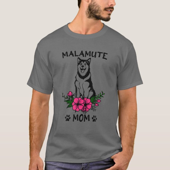 Camiseta Malamute Mãe Cachorro Mãe Primavera Flor Cugado (Frente)