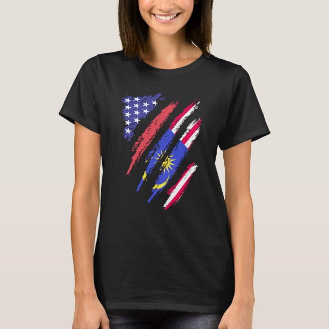 Camiseta Malaysian American Patriot Grown Heart Flag Stripe (Frente)