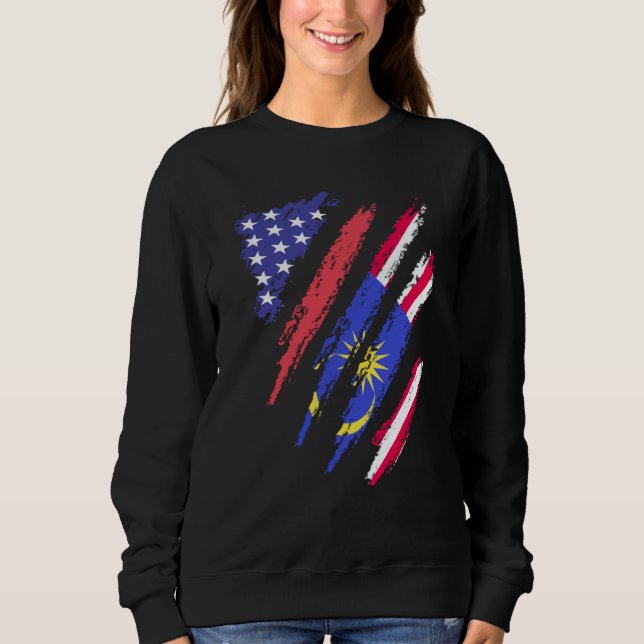 Camiseta Malaysian American Patriot Grown Heart Flag Stripe (Frente)
