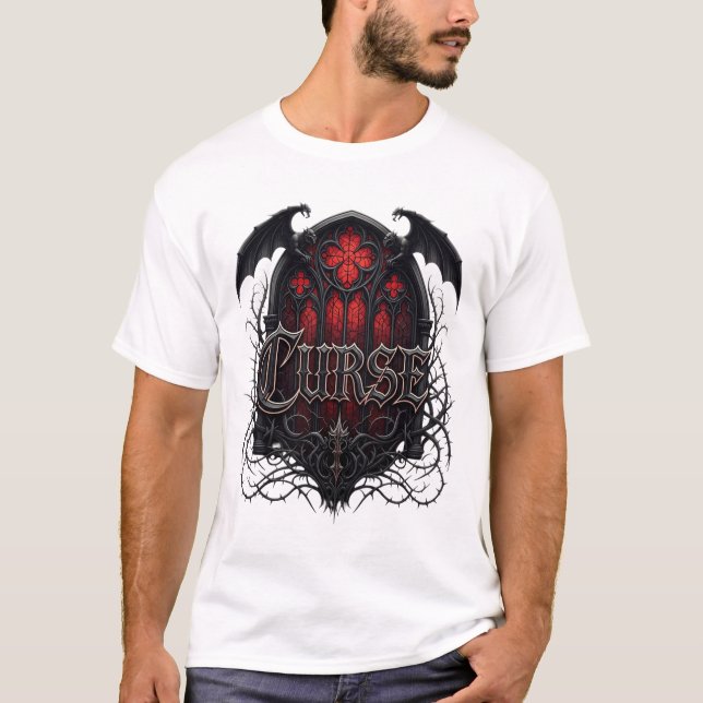 Camiseta Maldição - Design de Fantasia Escura da Igreja Gót (Frente)