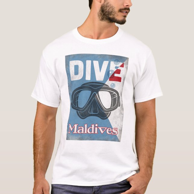 Camiseta Maldivas Vintage Scuba Diving Máscara (Frente)