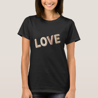 Camiseta Malha Cozy Faux Cabelo Tricot Amor Tipografia Bege