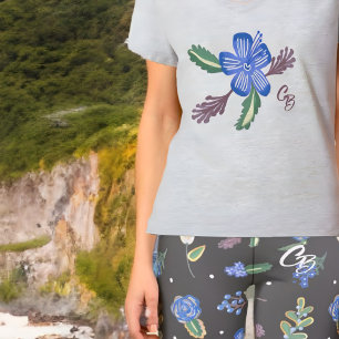 Camiseta Malhação Yoga do Hibiscus Azul Monograma Superior