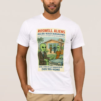 Camiseta Malibu Beach Bungalows 1950's Roswell Aliens Retro