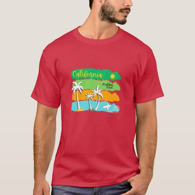 Camiseta Malibu Beach California Surf Vibes Art (Frente)