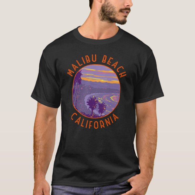 Camiseta Malibu Beach California Viagem Art Vintage (Frente)
