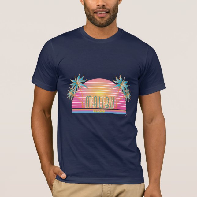 Camiseta Malibu, CA Sun, Camiseta-T dos Homens das Palmeira (Frente)