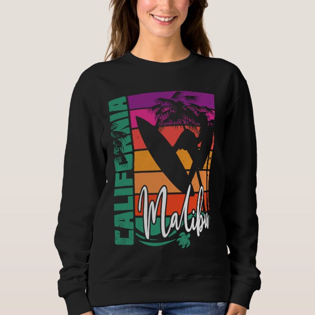 Camiseta Malibu California Retro Sunset Beach Surfer Surfin (Frente)