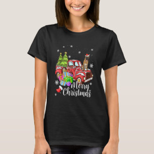 Camiseta Malinois Andando em Caminhão Vermelho Natal Feliz