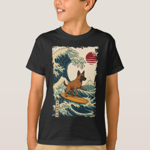 Camiseta Malinois Belga Surfando a Onda Kanagawa Japonesa