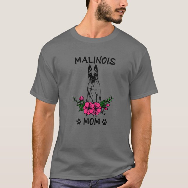 Camiseta Malinois Mãe Cachorro Mãe Primavera Flor Cachorinh (Frente)