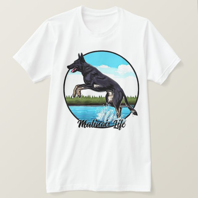 Camiseta Malinois Pretos na Água (Frente do Design)