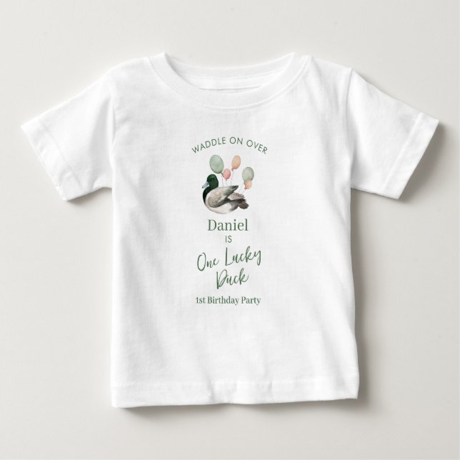 Camiseta Mallard Lucky Duck 1st Birthday  (Frente)