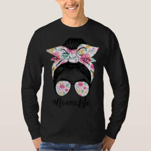 Camiseta Malna Life Messy Hair Bun Floral Women's Da