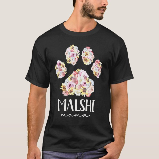 Camiseta Malshi Mama Malmaltesa Shih Tzu Floral Paw Mãe (Frente)