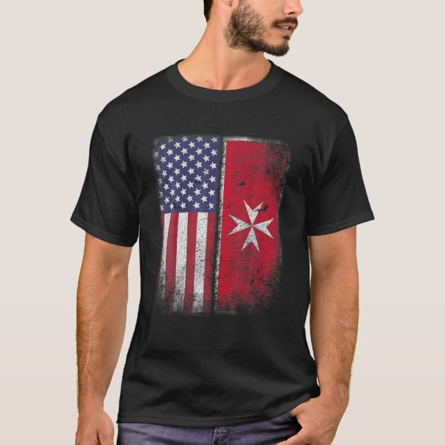 Camiseta Malta American Flag Malta Cross Usa America Gif (Frente)