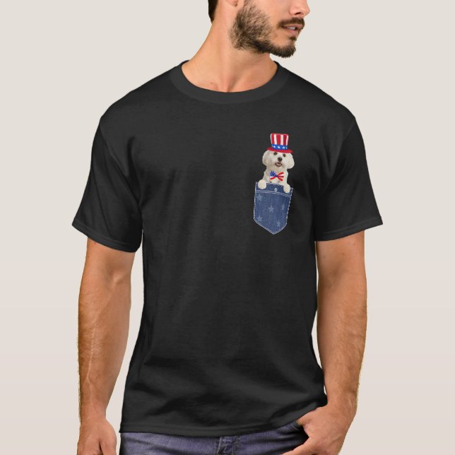 Camiseta Maltês 4 de julho Para Mulheres Cão Bandeira Ameri (Frente)