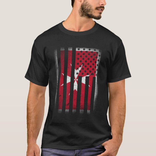 Camiseta Maltês American Flag T Shirt Malta Cross Usa Amer (Frente)