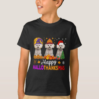 Camiseta Maltês Cachorro Halloween Natal Hallothanksmas 1