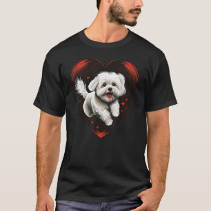 Camiseta Maltês cão Amor Coração para Maltês Dia de os namo