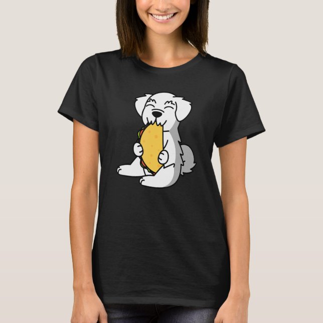 Camiseta Maltês Comendo Um Cachorro De Taco (Frente)