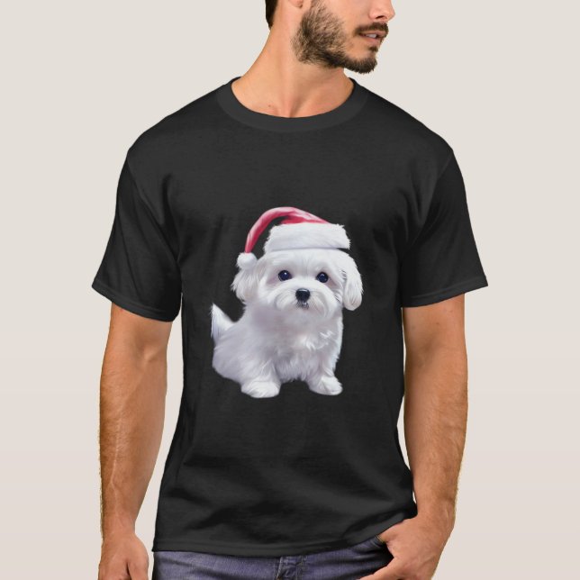 Camiseta Maltês de Natal - Perfeito para Amantes de Animais (Frente)