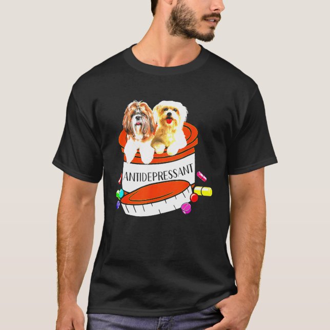 Camiseta Maltês E Shih Tzu Antidepressivo (Frente)