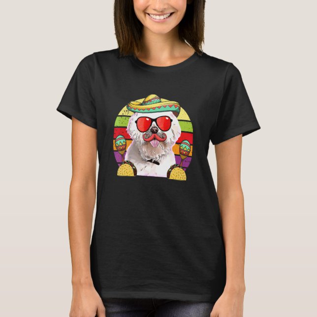 Camiseta Maltês Fiesta Dog Tacos Cinco De Mayo (Frente)