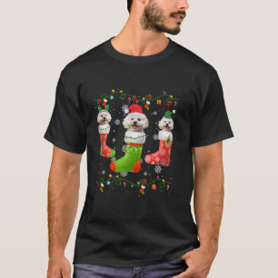 Camiseta Maltês Meias de Natal Luzes Cachorros Cachorros Ca