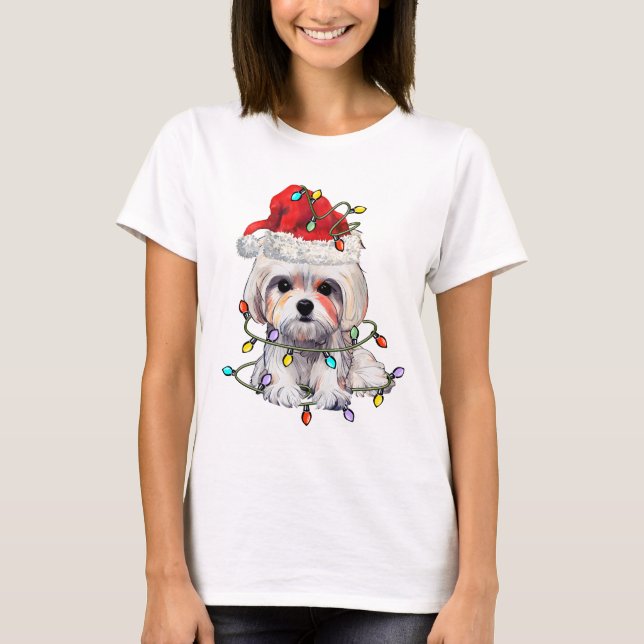 Camiseta Maltês - Natal, Xmas Maltês - Cão Maltês (Frente)