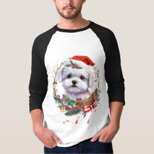 Camiseta Maltês Puppy Christmas, Xmas Maltês Dog