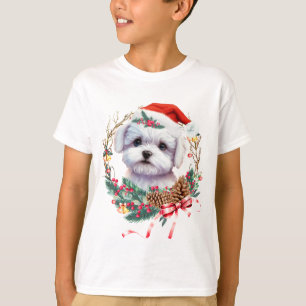 Camiseta Maltês Puppy Christmas, Xmas Maltês Dog