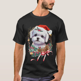 Camiseta Maltês Puppy Christmas, Xmas Maltês Dog