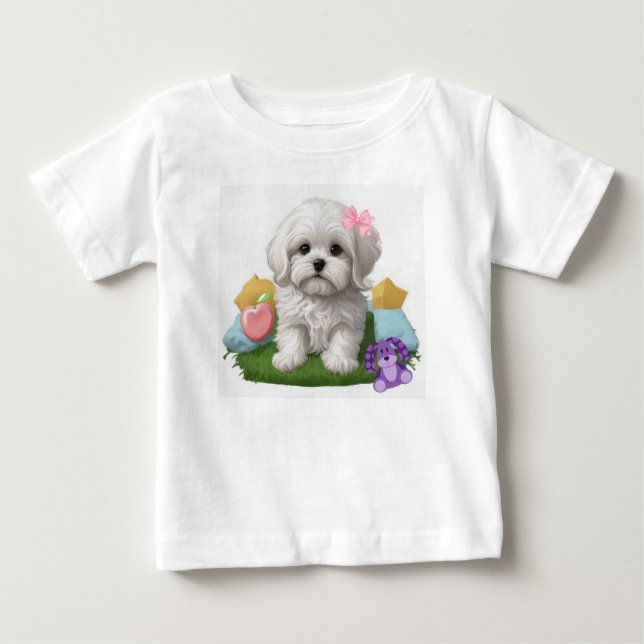 Camiseta Maltês Sentado com os Brinquedos (Frente)