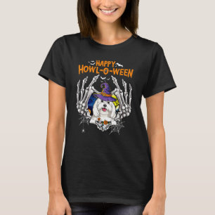 Camiseta Maltês Skeleton Heart Happy Howl O Ween Costume