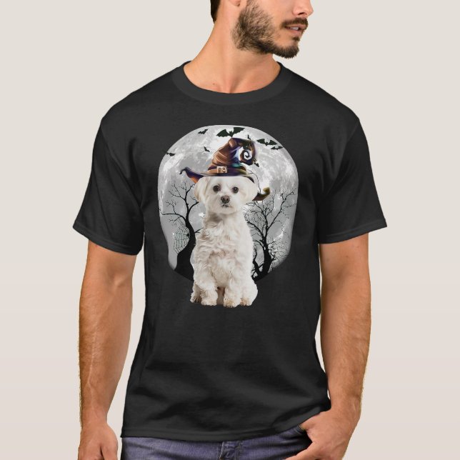 Camiseta Maltese Dog And Moon Halloween Costume Dog Lover F (Frente)