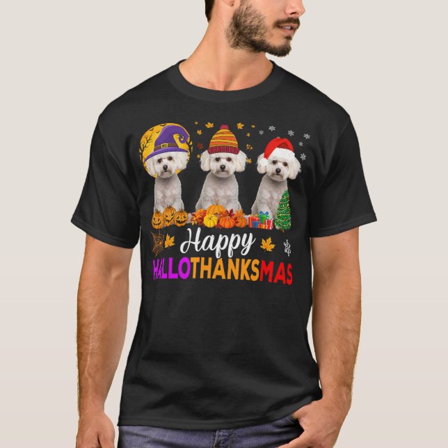 Camiseta Maltese Dog Halloween Christmas Hallothanksmas (Frente)