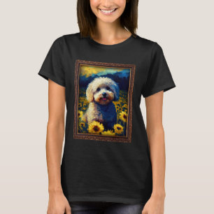 Camiseta Maltipoo Pintando Flor de Girassol Mãe Flora