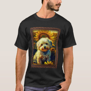 Camiseta Maltipoo Pintando Flor de Girassol Mãe Flora