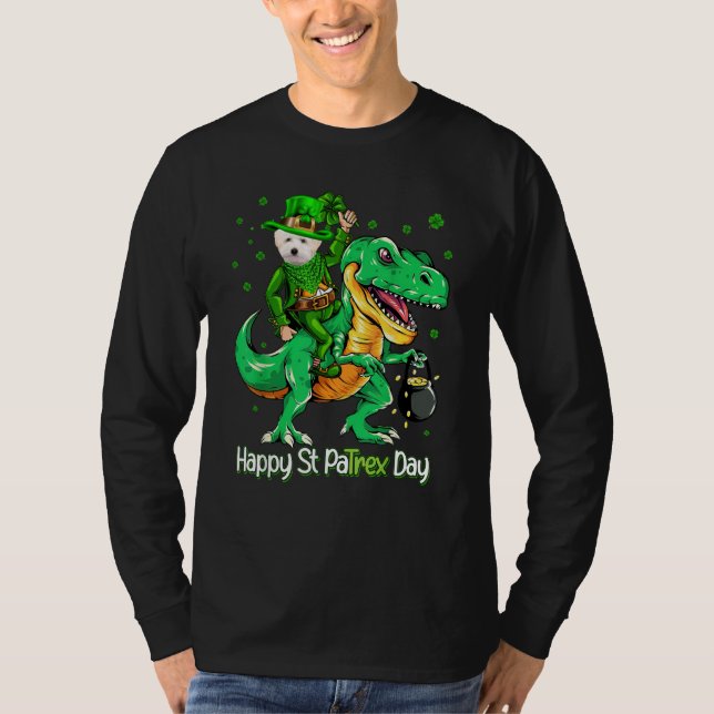 Camiseta Maltipoo Riding Dinosaur Patricks Day Shamrock (Frente)