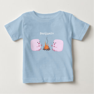 Camiseta Malvaviscos rosa fofos por fogueira desenho animad