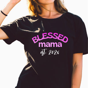 Camiseta Mama Abençoada Ano de Estabelecimento Gradiente Ro