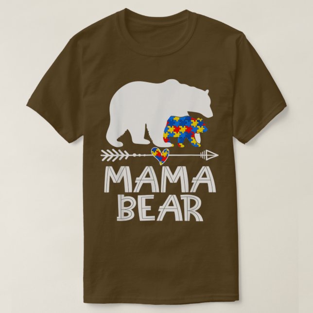 Camiseta Mama Bear Autismo Mamãe Consciência Quebra-cabeça  (Frente do Design)