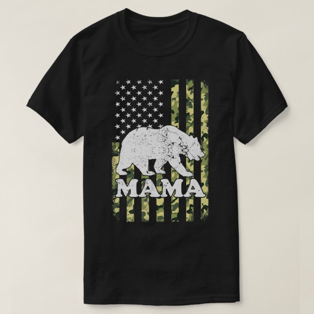 Camiseta Mama Bear Camping Hiking Camouflage EUA (Frente do Design)