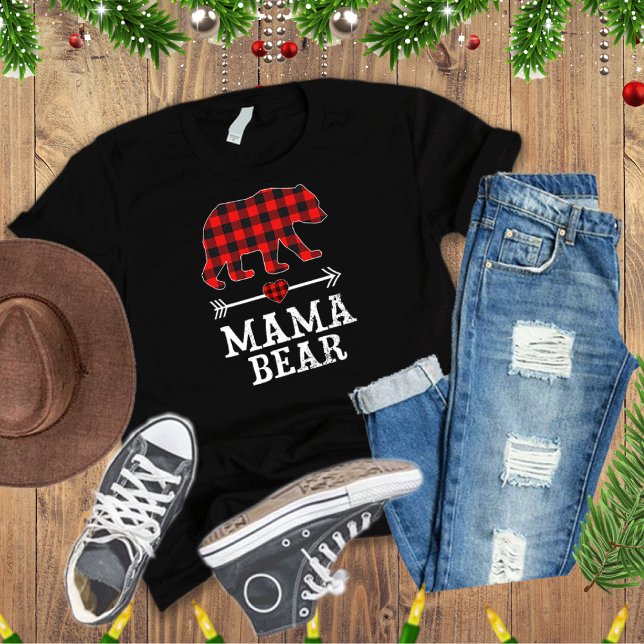 Camiseta Mama Bear Christmas Pajama Red Xadrez Buffalo (Criador carregado)