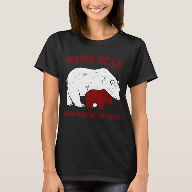 Camiseta Mama Bear Conscientização da HEMOCROMATOSE HEREDIT (Frente)